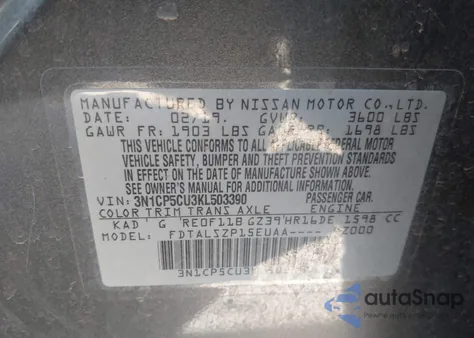 2019 Nissan Kicks Sv from USA, damaged, VIN 3N1CP5CU3KL503390